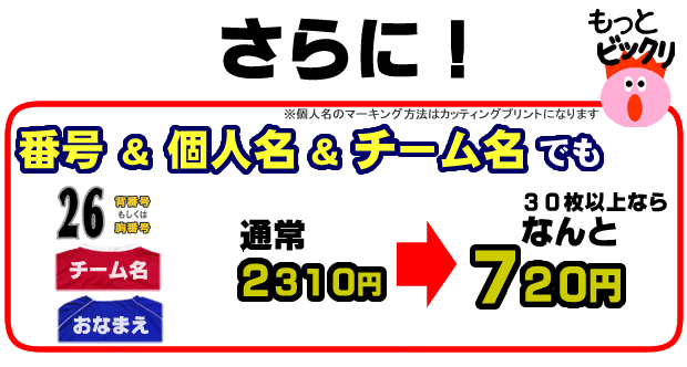 ����ɁI�A�ԍ��ƌl���A�`�[�����̃Z�b�g�ł��A�R�O���ȏ�Ȃ�R�O�O�O�~�ƌ����ł��I